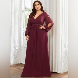 Ever Pretty US Size 14 Elegant Burgundy Evening Gown